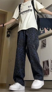 美式复古豹纹牛仔裤穿搭高级感裤子cleanfit弯刀直筒裤潮004 P55图片