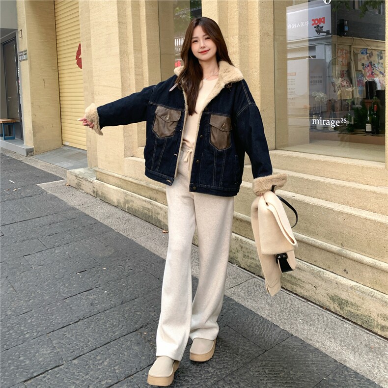 复古学院风牛仔外套女2025冬季新款短款宽松休闲百搭夹克小个子,女装棉衣/棉服,2C057