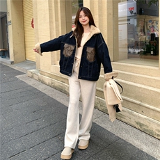 复古学院风牛仔外套女2025冬季新款短款宽松休闲百搭夹克小个子，女装棉衣/棉服，2C057