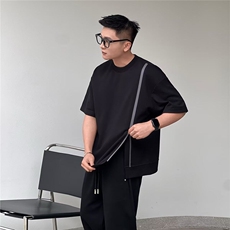 网图现货撞色拉链设计款短袖男开叉圆领T恤R6619-P40，男装T恤，星座1005-4