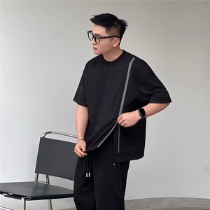 网图现货撞色拉链设计款短袖男开叉圆领T恤R6619-P40图片