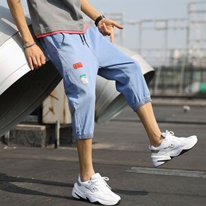 夏季薄款七分哈伦牛仔裤男宽松短裤韩版潮流休闲7分马裤YD02图片