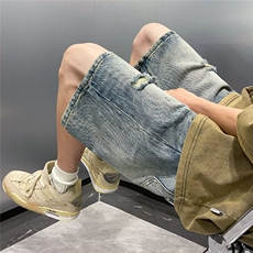 破洞牛仔短裤男夏季美式复古乞丐破洞牛仔短DM613-P38，男装牛仔裤，星座302B