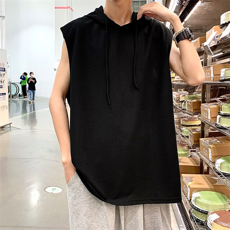 华夫格连帽背心男生夏季宽松ins潮流运动无袖T恤坎肩-BX103~p25,男装T恤,星座601-2