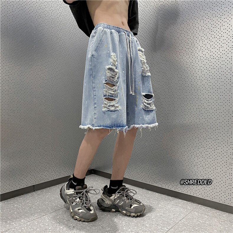 破洞牛仔裤新款夏季港风宽松大码短裤五分裤B315-K5018-P45控58,男装牛仔裤,电商B315