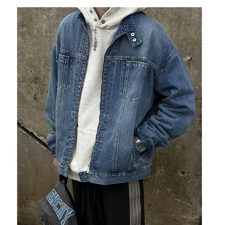 春秋季水洗扎染牛仔外套男女款复古vibe工装夹克宽松立领做旧褂子,男装工装外套,星座1210-1
