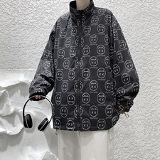 港风模特秋季笑脸印花两面穿多口袋男士夹克外套JK80P85限118，男装夹克，电商A089-1
