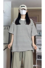 学院风纹理感经典条纹海军风大码男女无性别上衣T3614-特价P30，男装T恤，电商A007