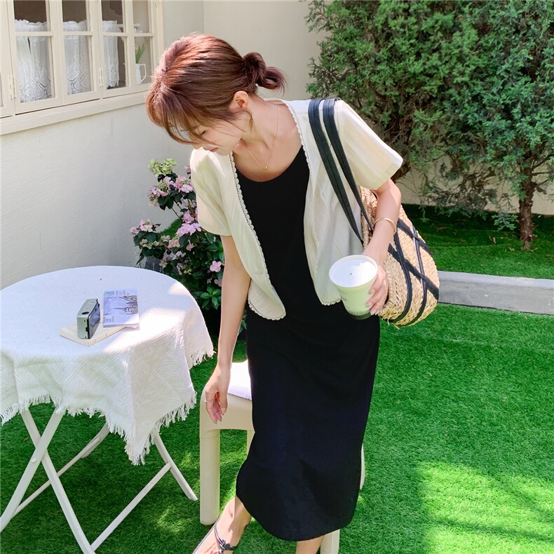 高级感外套背心连衣裙两件套女2025夏季新款韩系显瘦开衫长裙套装,女装套装/套裙,2C307