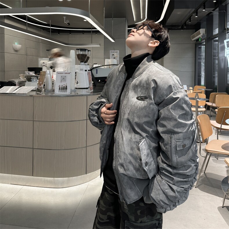 美式高街棉衣外套男士韩版潮流褶皱保暖2024冬季ins棉服MF282-P93,男装棉衣,星座412-3
