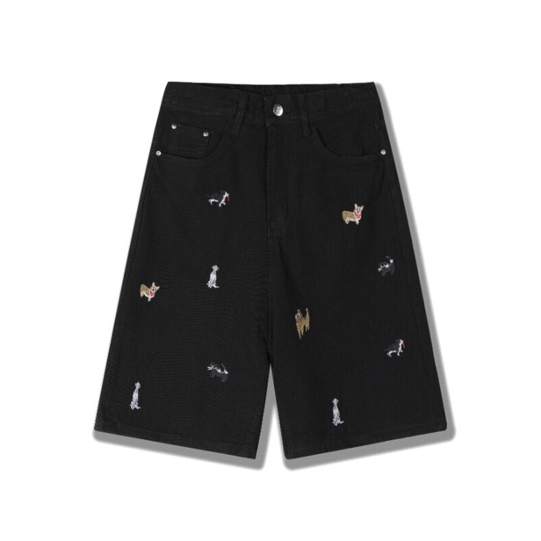 刺绣牛仔短裤男女韩版潮流五分裤帅气2025夏季ins短裤RK2649-P45，男装牛仔裤，星座412-3
