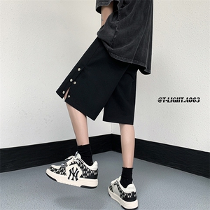 夏季美式高街排空拉链黑色牛仔五分短裤货号DK70P50图片