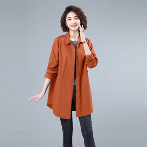 2023年新款秋装女士衬衫上衣长袖宽松开衫纽扣单件中长款4109图片