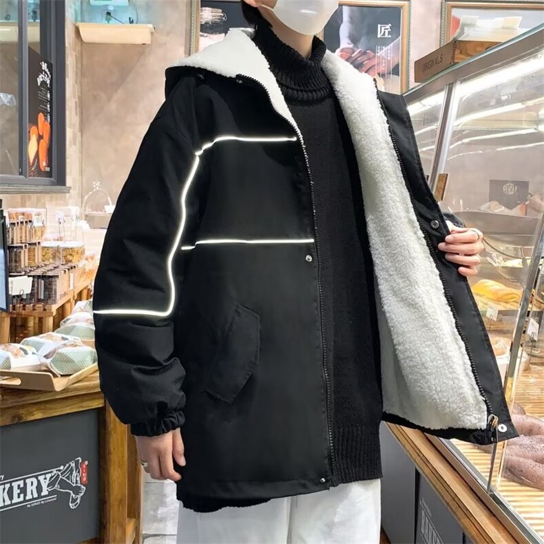 男款冬季2024新款潮流大码青少年加绒加厚工装连帽夹克D38,男装夹克,星座506