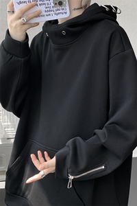 仓库现货 WY10168-特批48 控88半高领连帽小众酷帅拉链男大码卫衣图片