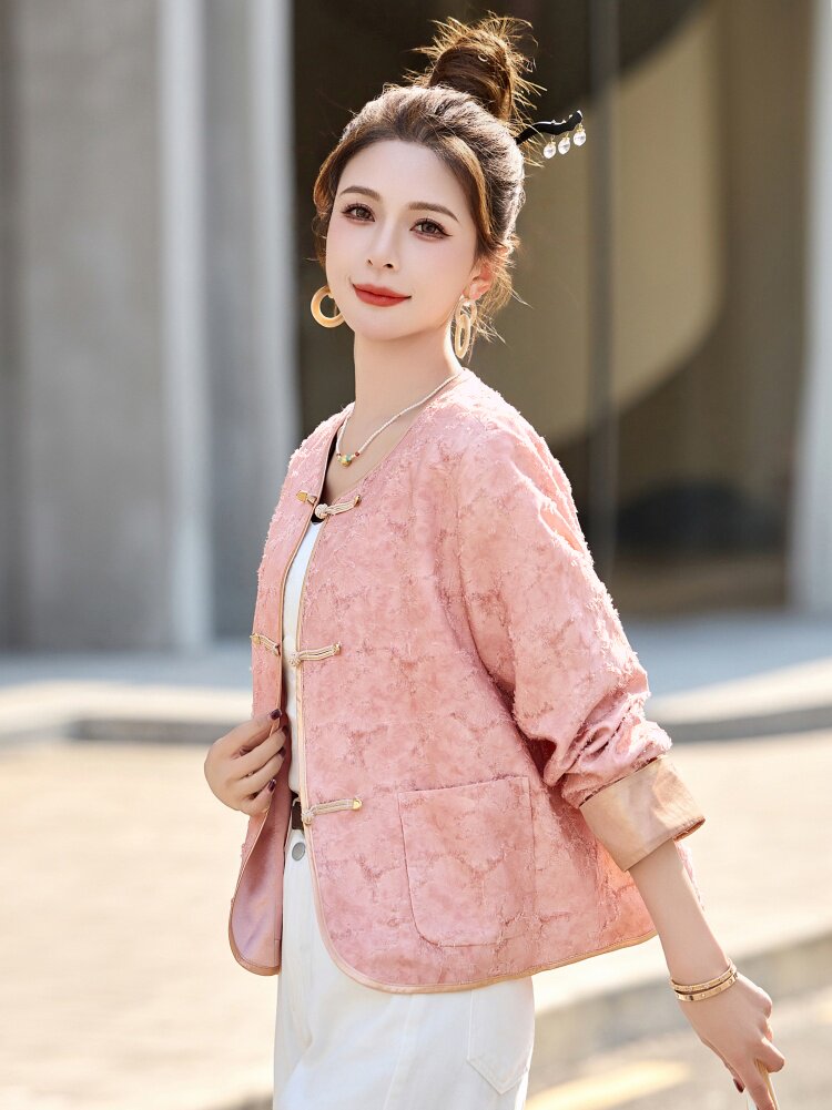 粉色欧货小香风外套女2025春季新款新中式国风超好看改良流苏上衣,女装短外套,依如秀(原杭风阁)