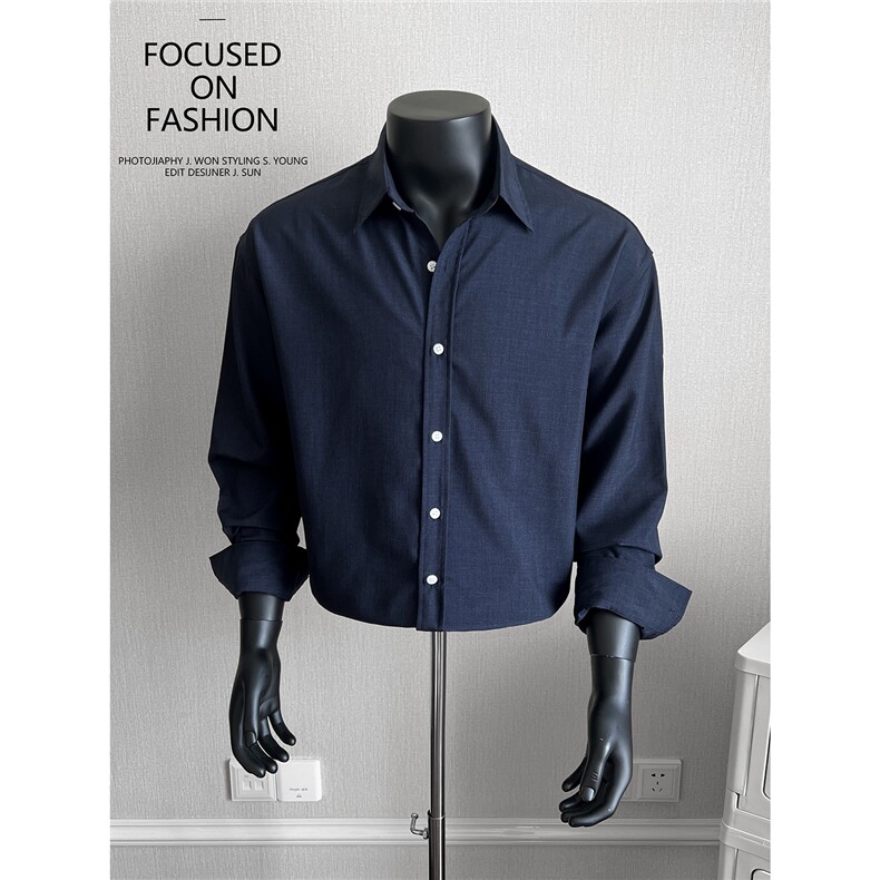 藏青色肌理面料男士长袖衬衫S141/P55控85，男装衬衫，电商A242