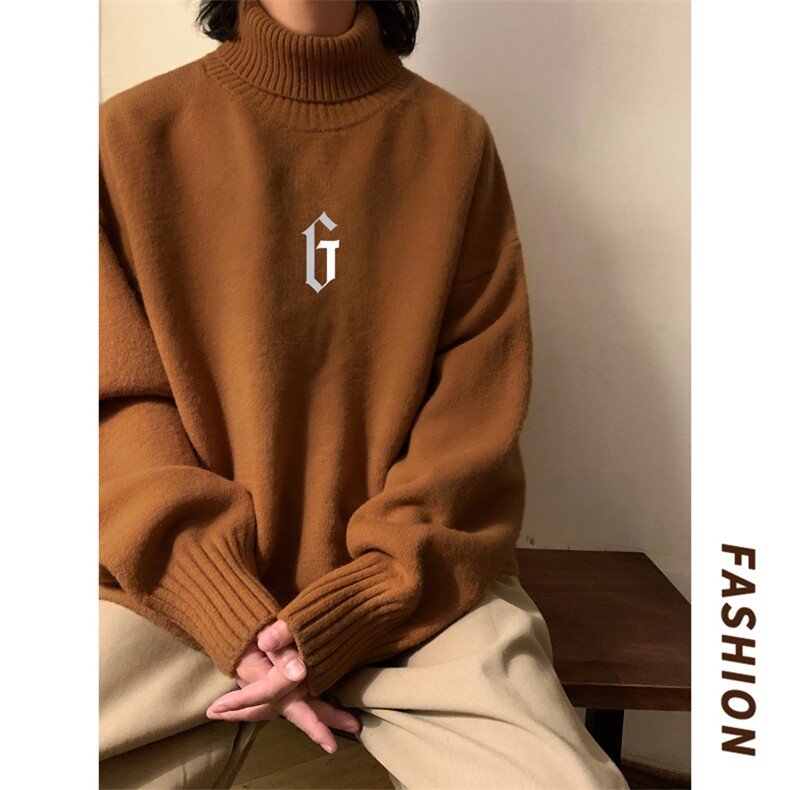 高质量！秋冬季高领毛衣男士加绒加厚翻领针织衫男毛衣FL84-P45图片