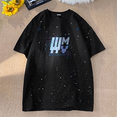 可48小时发货支持抖音得物来样二开美式满天星亮片短袖T恤MTX655，男装T恤，电商A486