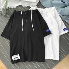 LD54062-P45连帽短袖t恤男大码胖子带帽五分袖中袖，男装T恤，电商A040