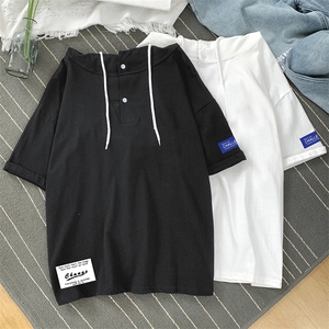 LD54062-P45 连帽短袖t恤男大码胖子带帽五分袖中袖图片
