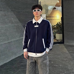 抖音得物品质秋冬美式高街重磅结构拼接织带翻领卫衣夹克外套W113图片