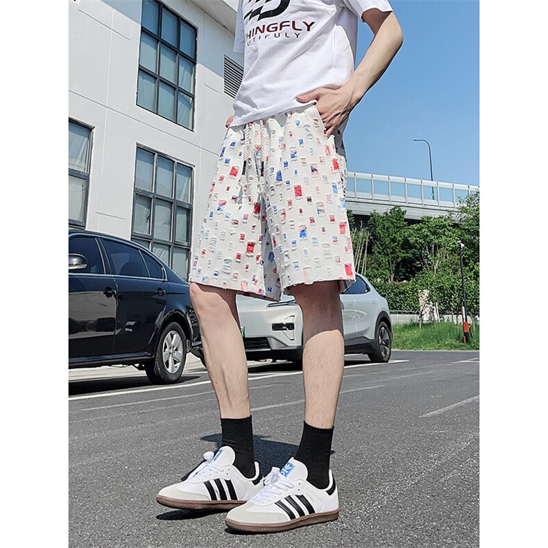 DK162-P32花白短裤男女夏季新款休闲冰丝沙滩中裤宽松百搭五分裤,男装牛仔裤,电商A178
