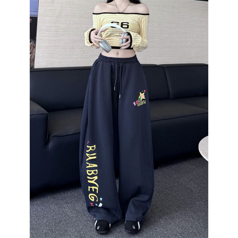 美式字母印花运动卫裤男女秋冬宽松垂感显瘦跳舞阔腿直筒休闲裤，男装休闲裤，星座410-6（原星座1304-1）