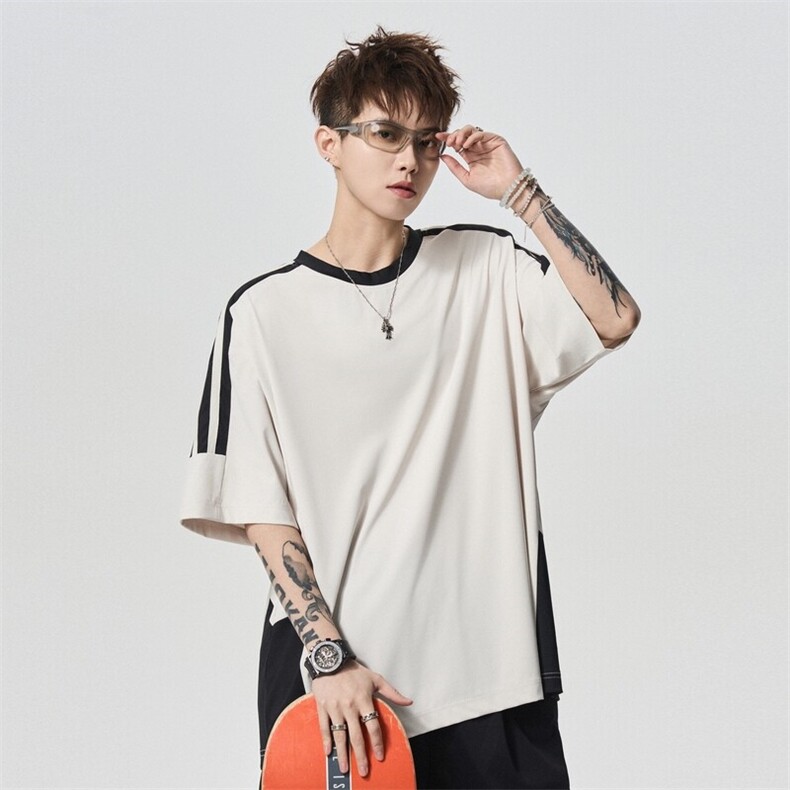 条纹短袖男女夏季休闲情侣T恤高街百搭宽松T恤 A406 T6068 特P33图片