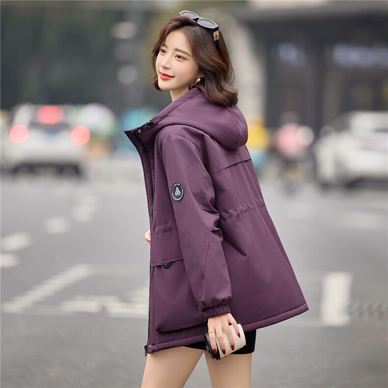 独特漂亮紫色加绒加厚派克服女2025冬季休闲宽松收腰显瘦棉服外套,女装短外套,E百度