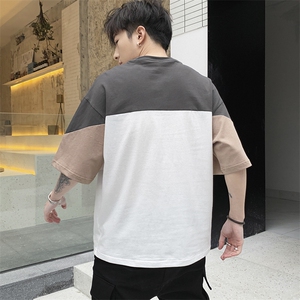夏季新品潮流休闲拼色半袖T袖男士简约纯棉短袖上衣 DS349TP25图片