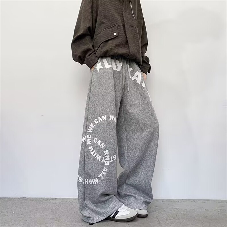 YC0781-P48运动印花裤男秋季新款宽松大码直筒裤子潮流休闲长裤,男装休闲裤,电商C233