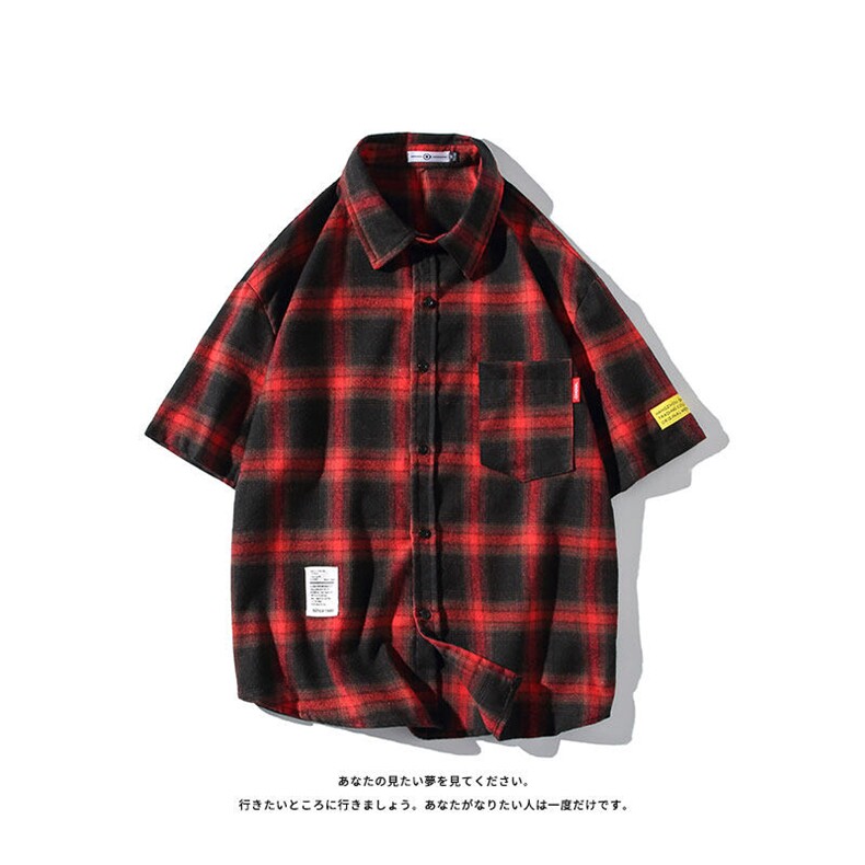 男士港风格子休闲短袖衬衫夏季大码日系款号C741P30【特价】,男装衬衫,电商A007