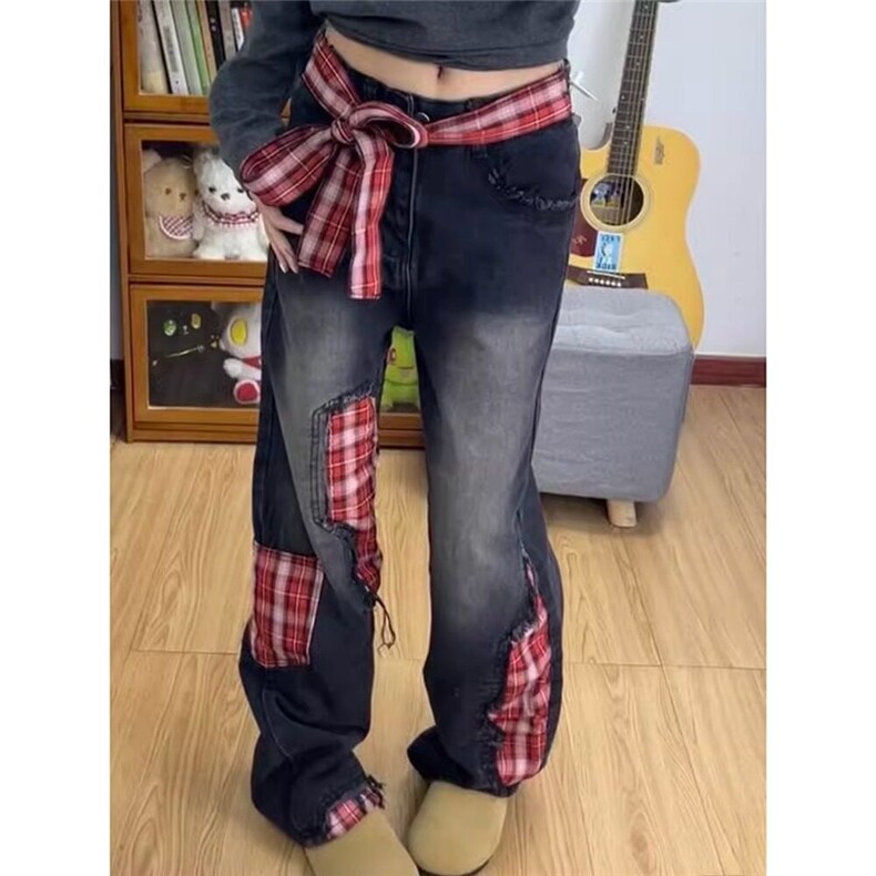 NERESUM美式蝴蝶结腰带牛仔裤，女装牛仔裤，星座506A