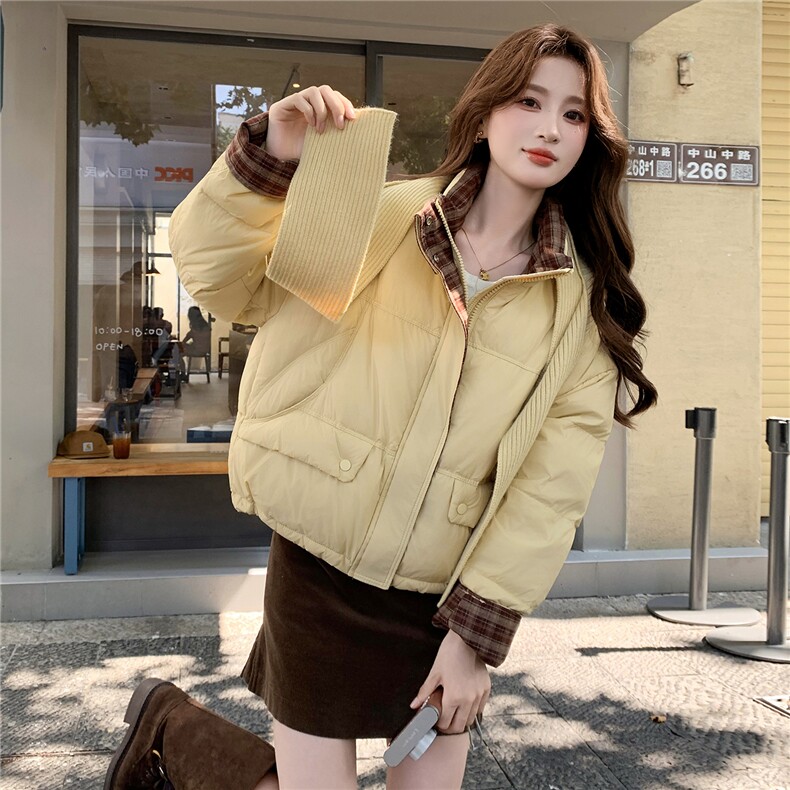 现货新款独特超好看短款羽绒服女款冬季立领面包服小个子羽绒外套,女装羽绒服,韩然一族