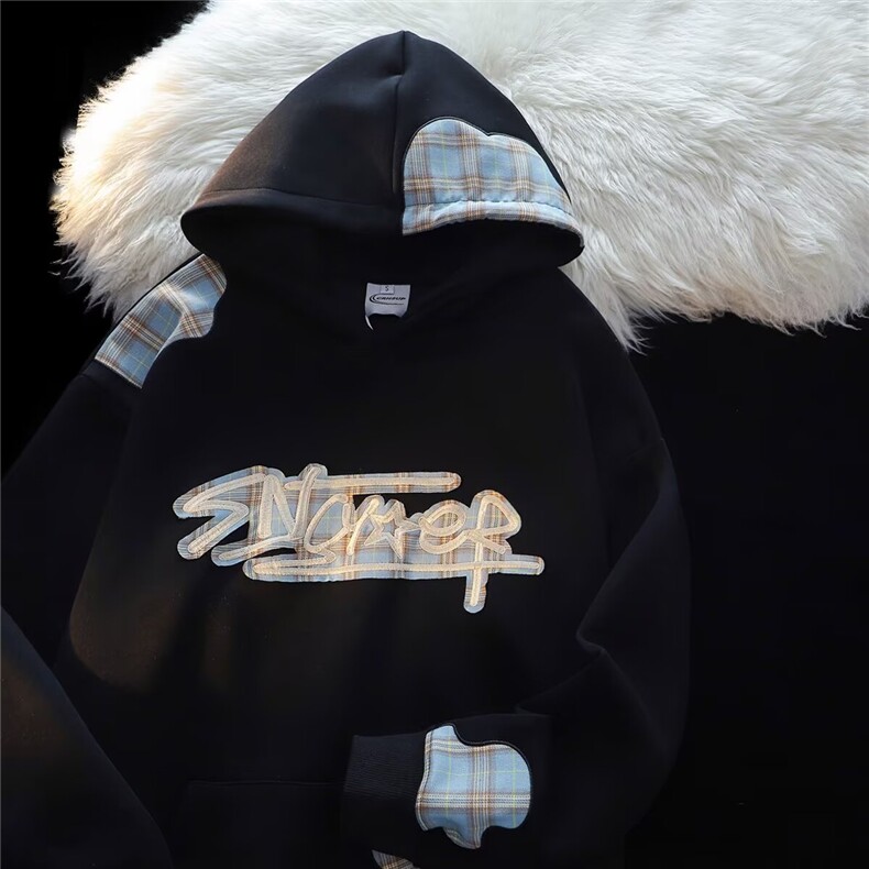 慵懒百搭气质流行简约华棉贴布拼接卫衣潮原宿日系新款WYM12P56,男装卫衣,星座1013-5
