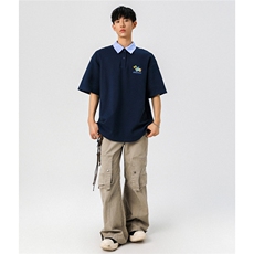 腊肠狗假两件格子领POLO衫衬衫领大码M-5XL短袖T恤男78015P48控78，男装T恤，星座226-1