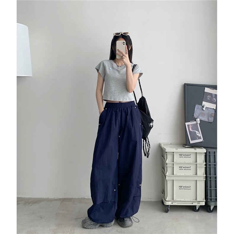 抽绳束脚工装休闲裤薄款设计感褶皱垂感宽松裤美式长裤子XA8023,男装工装外套,星座208-5