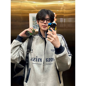 抖音得物美式高街重磅结构设计拼接织带立领印花卫衣外套 ACM4202图片