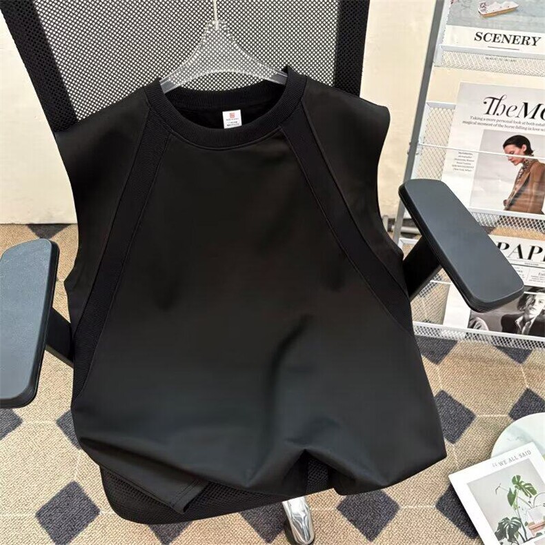撞色拼接运动背心男款夏季美式复古cleanfit宽松百搭外穿无袖坎肩,男装背心/马甲,星座601-1