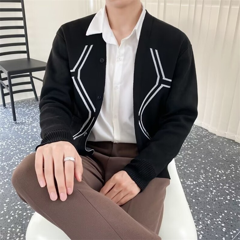 轻奢休闲男士长袖针织开衫外套男修身拼色复古毛衣外搭男装G002,男装针织衫/毛衣,星座1116A-2（原606A-1）