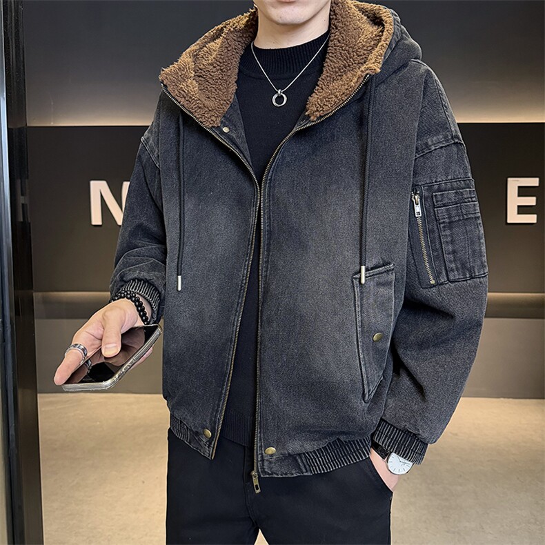冬款羊羔毛外套男加绒加厚牛仔夹克男士连帽上衣B317/J615/P175,男装夹克,电商B317