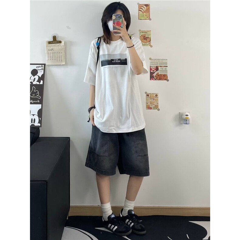 港风设计印花圆领短袖男女休闲insT恤百搭潮情侣小清新五分袖,男装T恤,星座506A