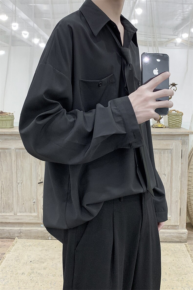 现货2025夏季港风男长袖休闲纯色衬衫D201-DM12-P40,男装衬衫,电商D321-1