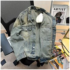 春季新款牛仔外套男女日系宽松复古做旧水洗牛仔夹克WT2481p75，男装夹克，星座1013