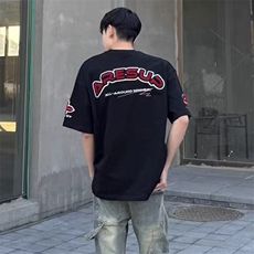 万针全刺绣工艺抖音得物高品质260克重磅纯棉双纱美式高街短袖T恤，男装T恤，电商A486-1