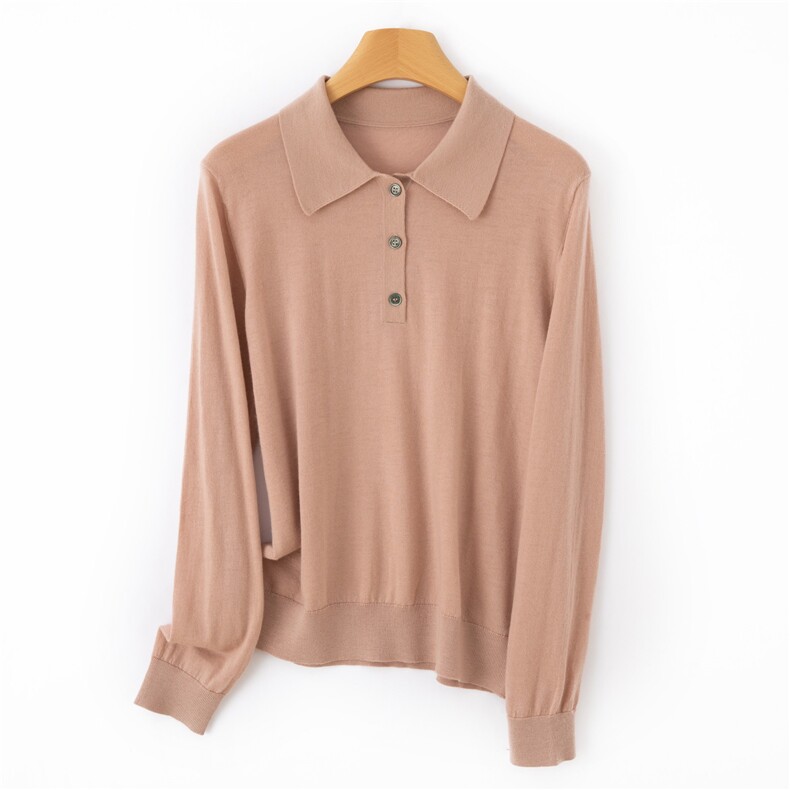 2025年秋季山羊绒精仿polo领半开衫时尚百搭通勤，女装针织衫/毛衣，晨收贸易商行