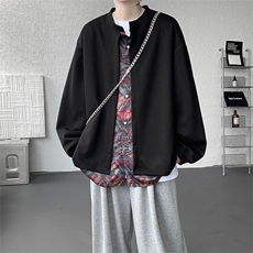 KS10157-特批60控108新款开衫休闲上衣设计感假两件复古大码卫衣，男装卫衣，电商A059