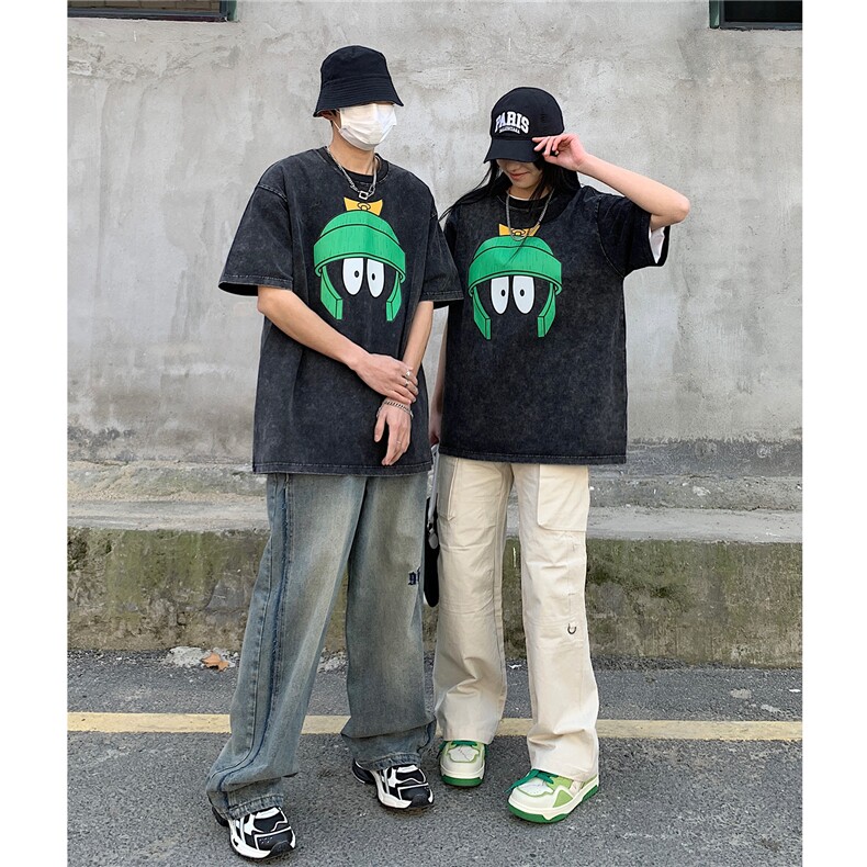 情侣装高街美式水洗印花圆领宽松短袖T恤男半袖潮D243P38男类,男装T恤,电商A335-1（原A458）