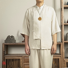风男装棉麻男士立领唐装衬衫短袖改良新中式短袖X03P75，男装衬衫，钱塘802